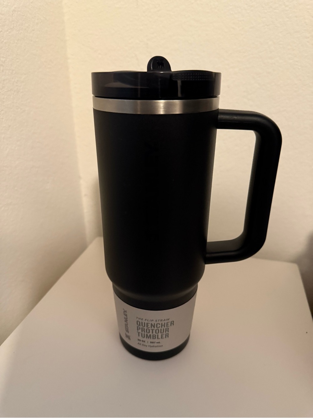 Stanley Black Travel Mug with Handle and Stainless Accent